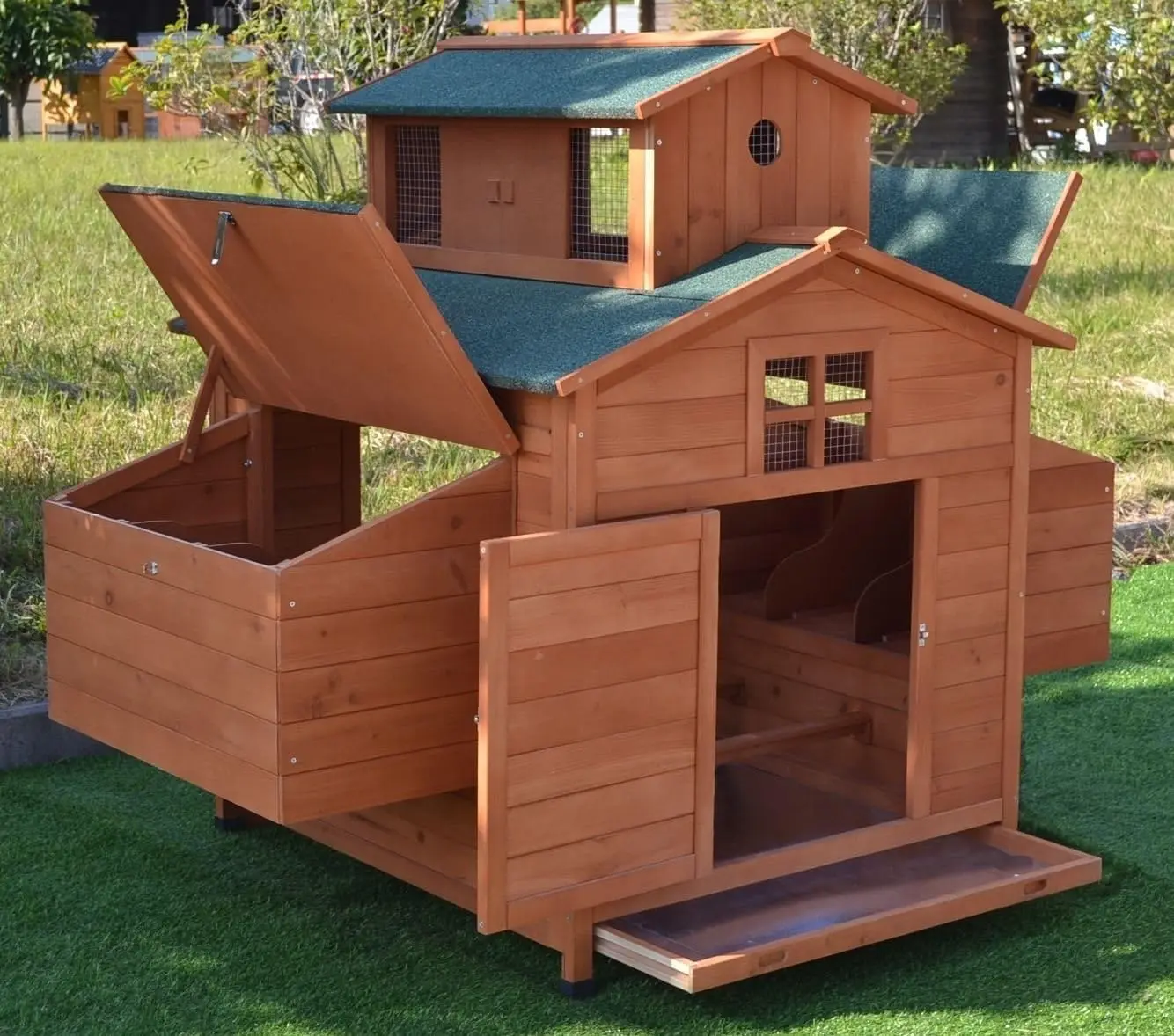 Deluxe Large Wood Chicken Coop Backyard Hen House 6-10 Chickens with 6 Nesting Box