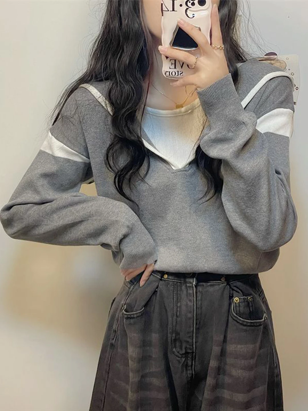 

Stylish Hooded Knitted Top Long Sleeve Inner Wear Beautiful Two-Piece Look Casual Soft Polyester Fiber Women's Fashion Spring...
