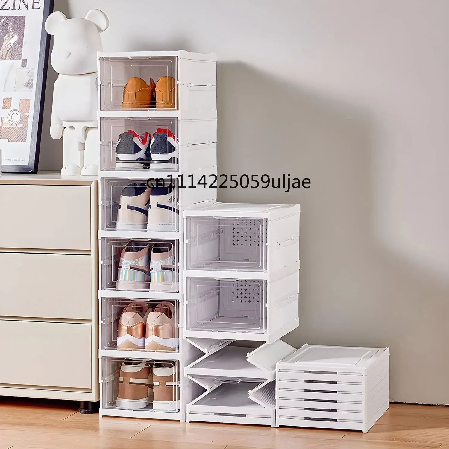 3/6Layers Foldable Shoes Storage Box Transparent Sneaker Shoes Box Stackable Dustproof Cabinet Shoe Organizers Rack Shelf