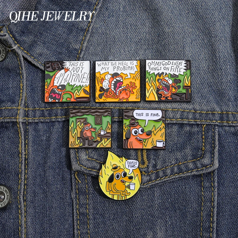 Fire Dog Enamel Pins Animal Badges Brooches Jewelry Custom Lapel Clothes Backpack Accessories Gifts for Kids Friends