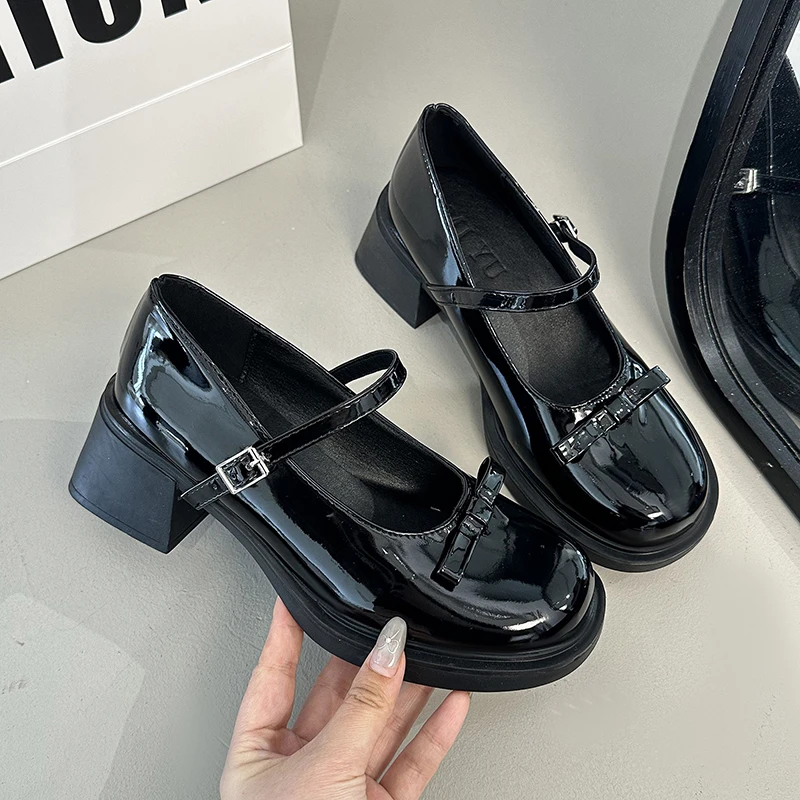 

Женские лоферы в стиле ретро, коричневые туфли Мэри Джейн, женские туфли из искусственной кожи на толстом каблуке, туфли Лолиты, женские туфли-лодочки с пряжкой на щиколотке