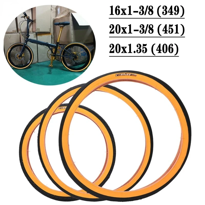 Folding Bicycle Tire BMX Yellow Edge Tire 349 406 20 Inch Rubber Retro Outer Tyre Bike Tubes Wheels Cycling Accessories Parts