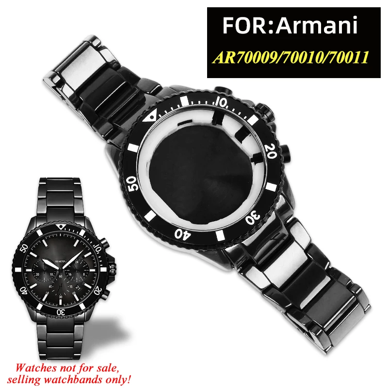 Ceramic case watch strap Kit for Armani AR70009 AR70010 AR70011 three-eye dedicated Solid ceramic Watchband Men watch accessorie
