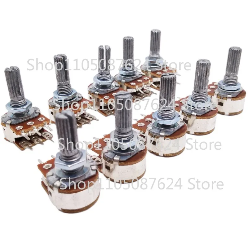 ZZZ 10pcs 50K ohm B50K Dual Stereo Potentiometer Pots Shaft S 15mm 6Pin