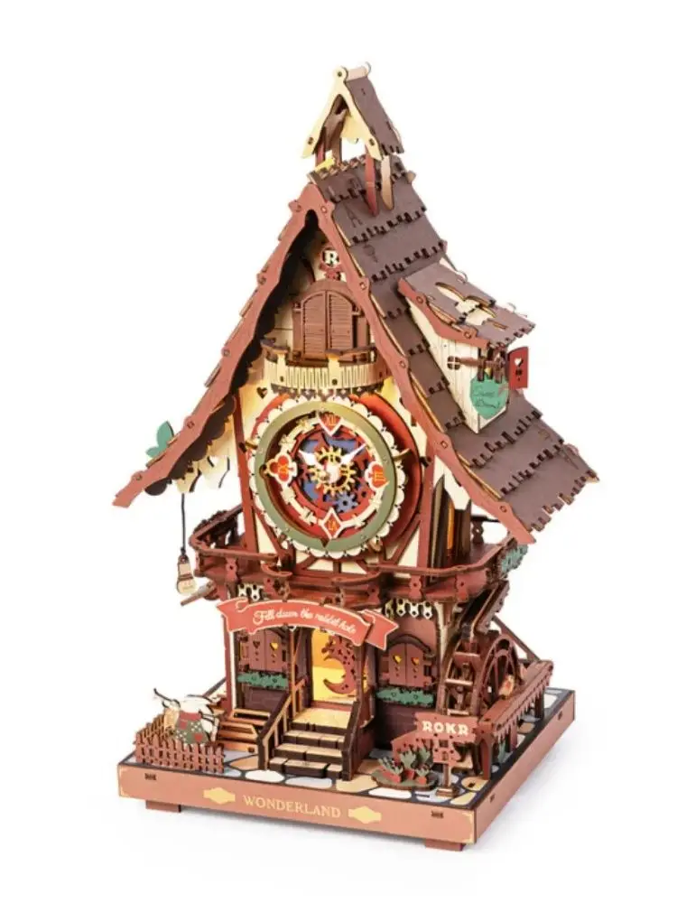 Robotime Rokr 3D-Holzpuzzle, Kuckucksuhr-Set, Schwarzwald-Stil mit funktioniertem Vogel, DIY-Uhr-Modellbausatz für Kinder und Erwachsene