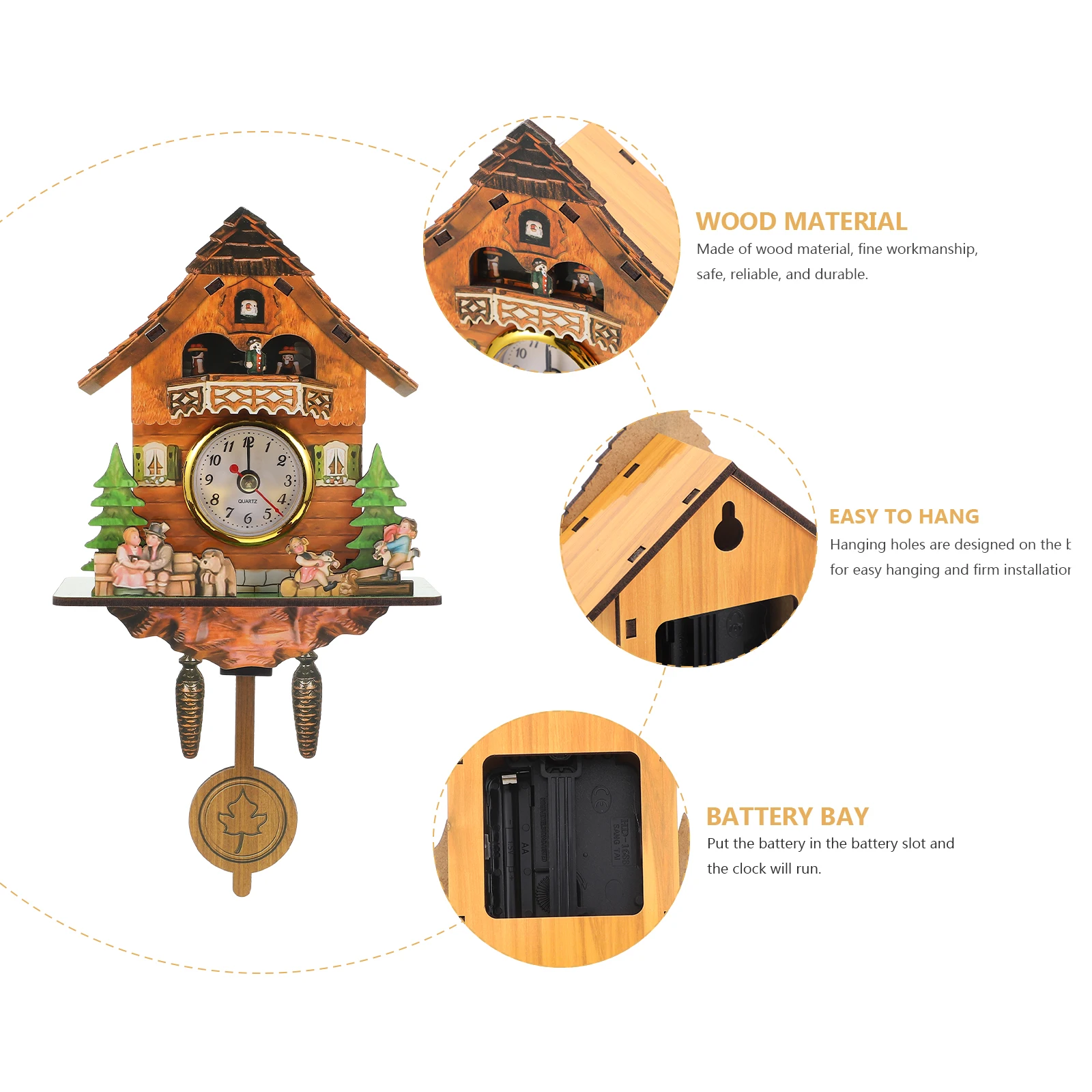 

Wall Retro Light Wooden Home Bedroom House Design Clock Hanging Clock Decor Bar Hotel Cottage Exquisite