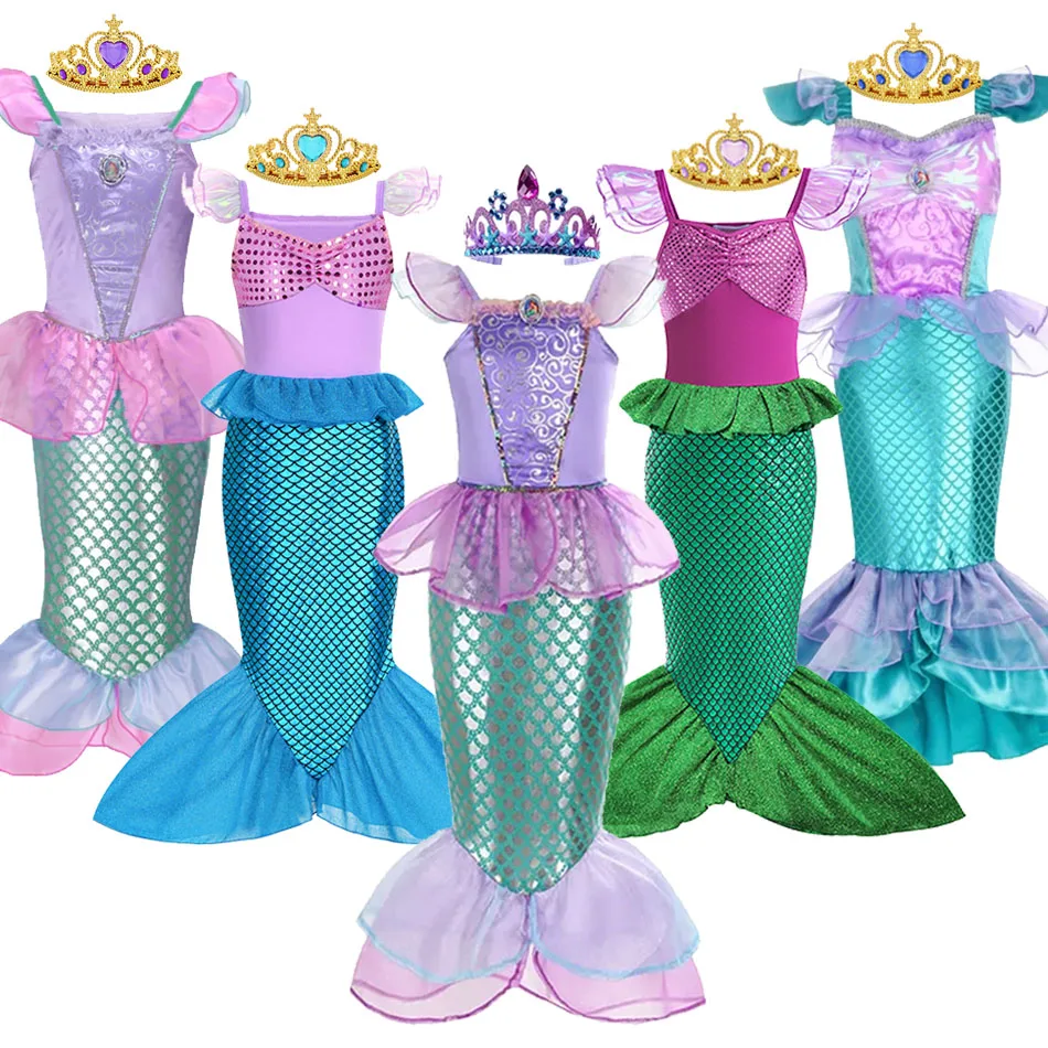 Little Mermaid Ariel Princess Costume Kids Purple Dress For Girls Cosplay Children Carnival Birthday Party Mermaid Dress