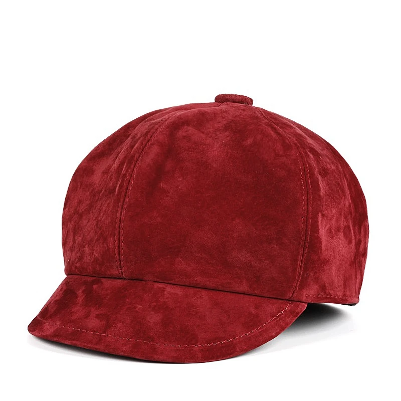 Winter Feminina Genuine Leather Berets Caps Women Lady/Student Real Suede Gorras Red/Purple Bob Hip-hop Hat Street