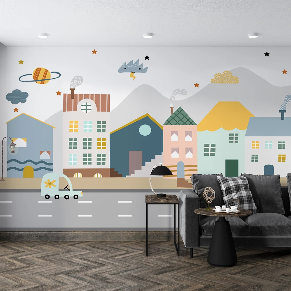 

Milofi Custom 3D Wallpaper Mural Cartoon City Car TV Background Wall Decoration Painting Personalized Room Decor