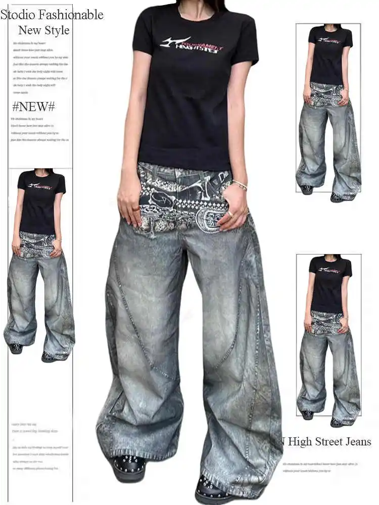 

2025 Autumn Winter Women's Denim Pants Y2K Boyfriend Harajuku Goblin Core Japanese Wide Fit Baggy Grunge Mom Jeans Men Pants