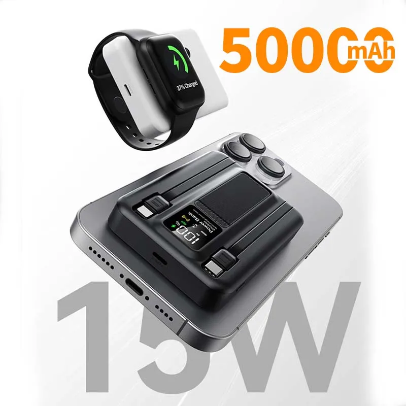 بطارية باور بانك مغناطيسية 3 في 1 QI 15 وات شحن سريع لاسلكي مع شاشة LCD ذكية لهاتف iPhone 12-17 Pro Watch Airpods #1