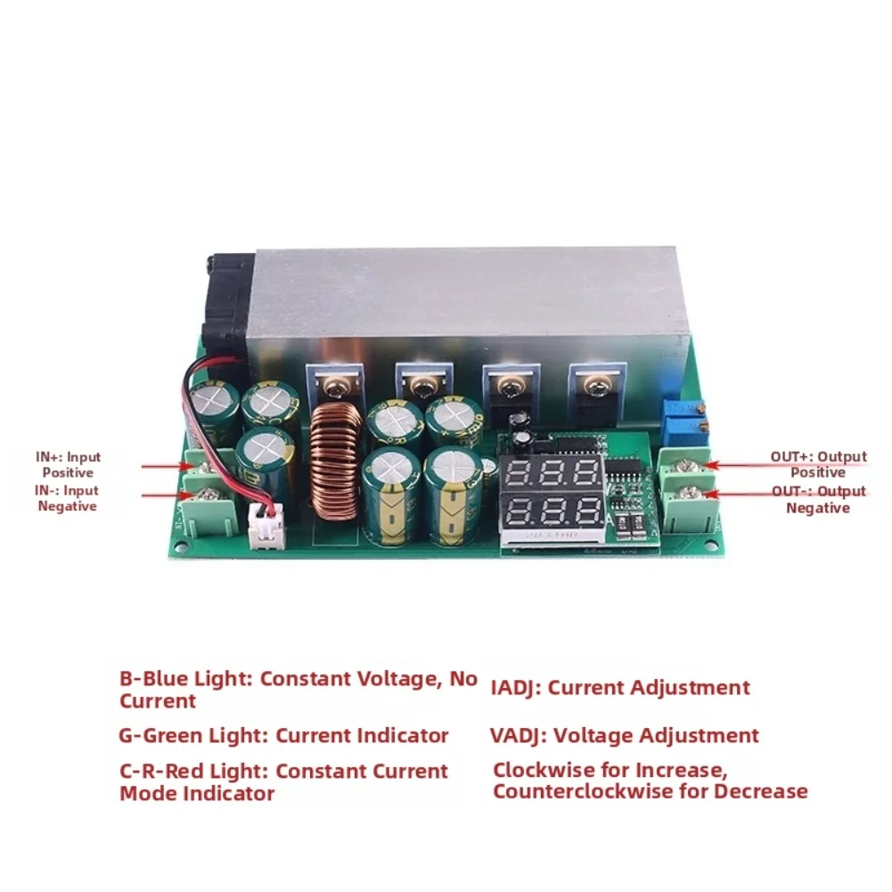 600W Adjustable Step Down Power Supply Module With Real Time Digital Display Output Voltage 12 To 80 Volt And 20 Amps