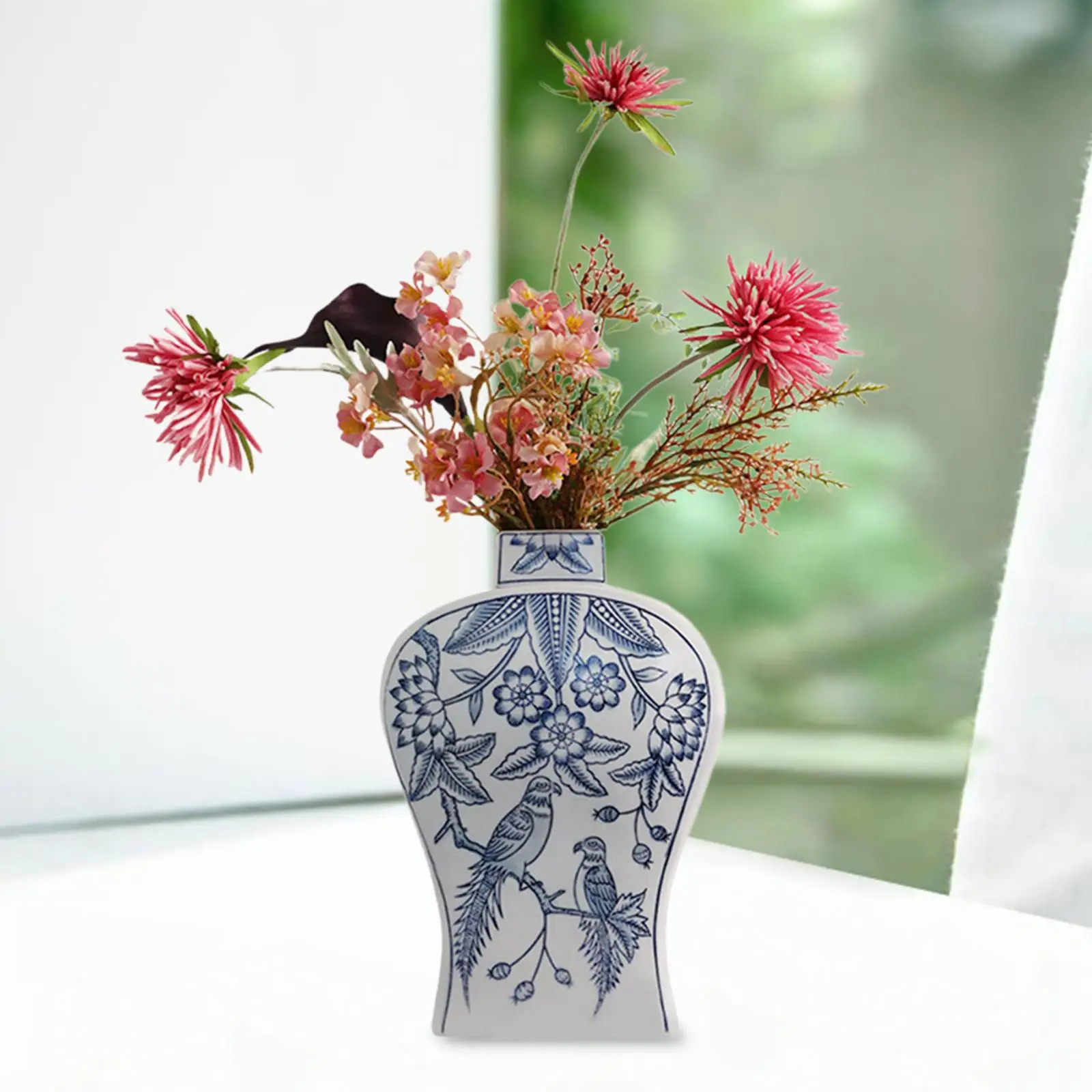 

Ceramic Flower Vase Collection Blue and White Porcelain Vase Desktop Ornament for Office Shelf Entrance Living Room Dining Table