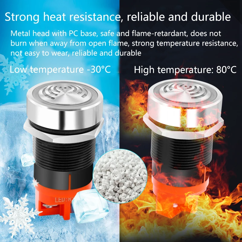 Lanbo 22FM Metal Beeper with Intermittent Red Flashing for High-Pitched Alarm, with DC 12V and 24VAC Outputs