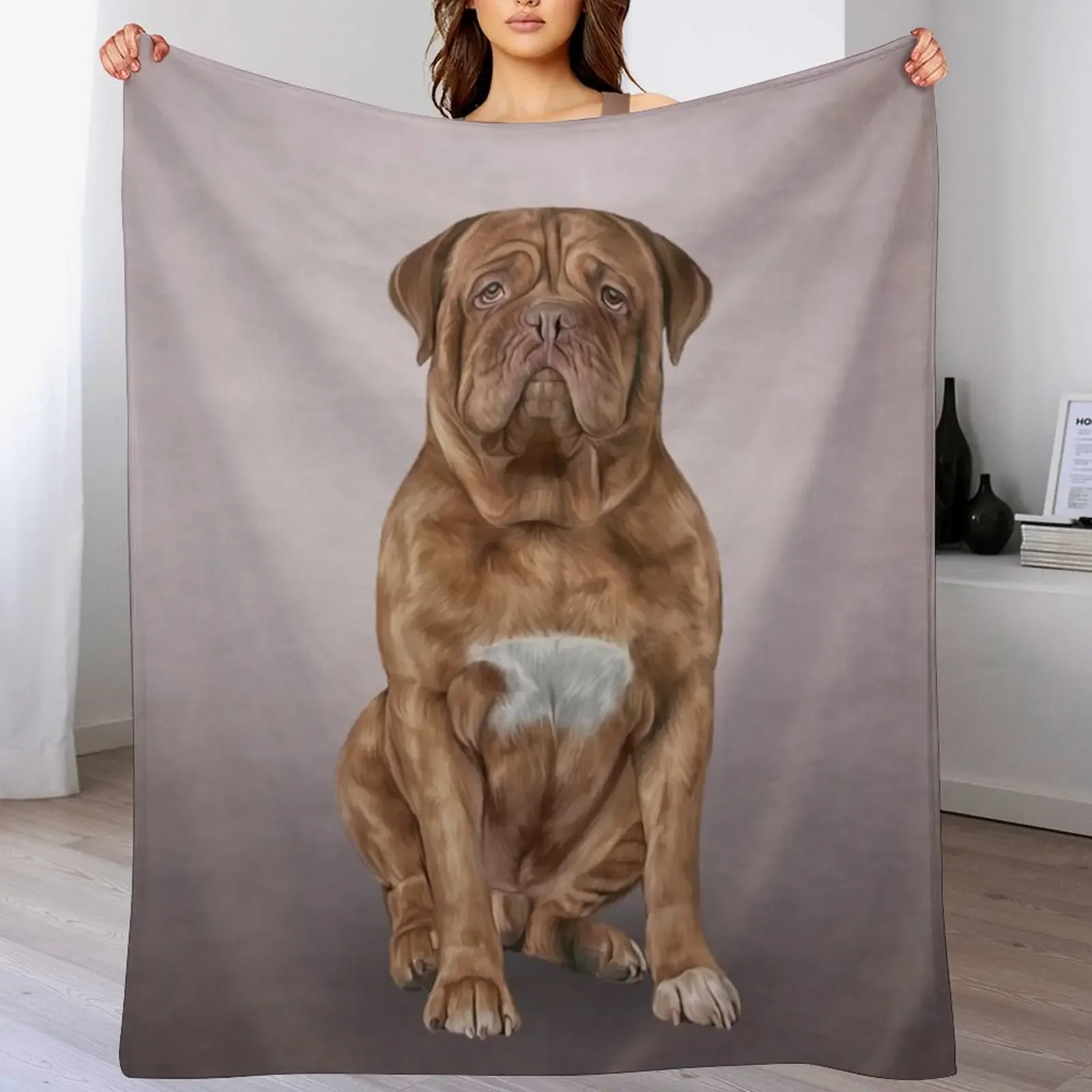 Drawing dog Dogue de Bordeaux Throw Blanket Men's Soft Warm Throw Blanket for Couch