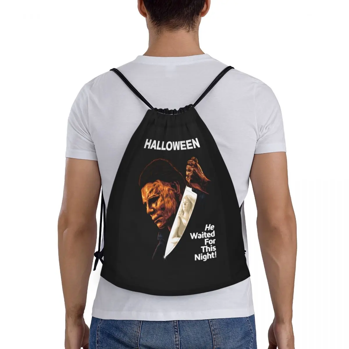 Custom Michael Myers Knives Drawstring Bag for Shopping Yoga Backpacks Men Women Halloween Spooky Movie Sports Gym Sackpack