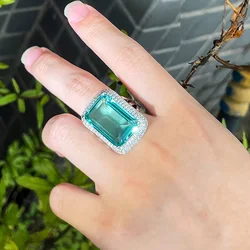 CWWZircons Adjustable Princess Cut Big Green Cubic Zirconia Rectangle Luxury Rings for Women Designer Wedding Party Jewelry R206