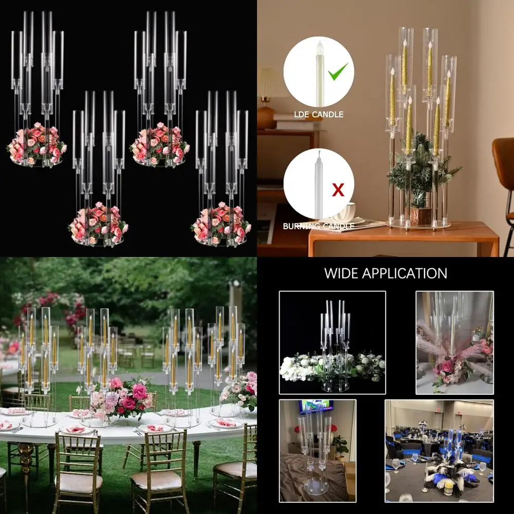

Clear Acrylic Taper Candle Holders, 6 Arm Candelabras, Ideal for Weddings, Parties, Dining Tables, and Halloween Celebrations