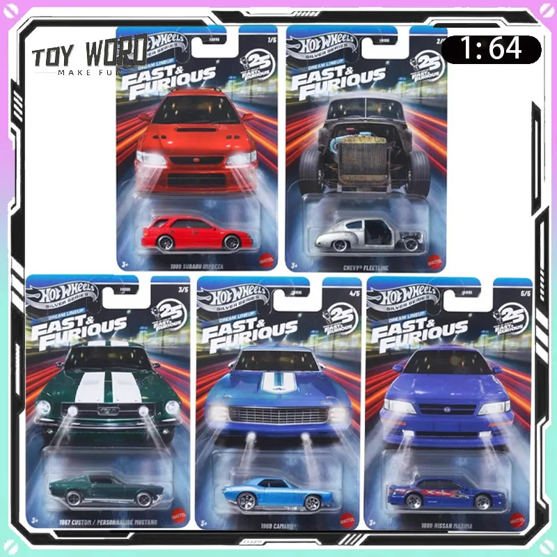 1:64 Nowe Hot Wheels Srebrne Auta z Serii FAST & FURIOUS Model HNR88 Model Auta ze Stopu Nissan Subaru Auta Kolekcjonerskie na Prezent Urodzinowy