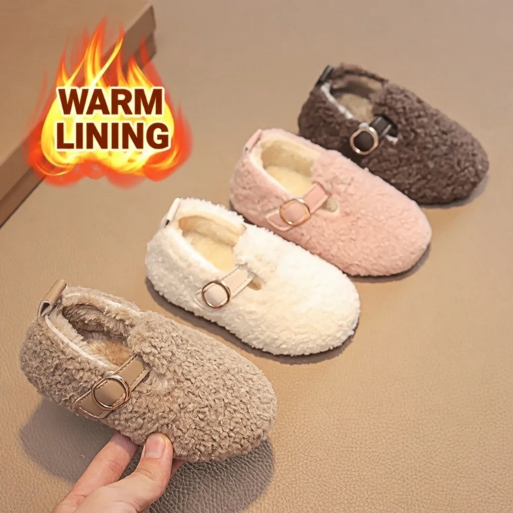 Fashion Simple Fluffy Cotton Shoes Versatile Non-Slip Sole Children Shoes Cotton Lining Soft Bottom Warm Shoes Winter