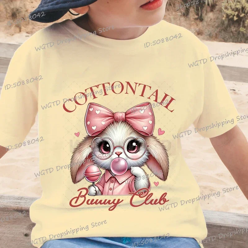 Cottontail Bunny Club T-shirt Children Short Sleeve Tops Cartoon Rabbit Blowing Bubble Tshirt Boys Girls Fashion Easter T Shirts