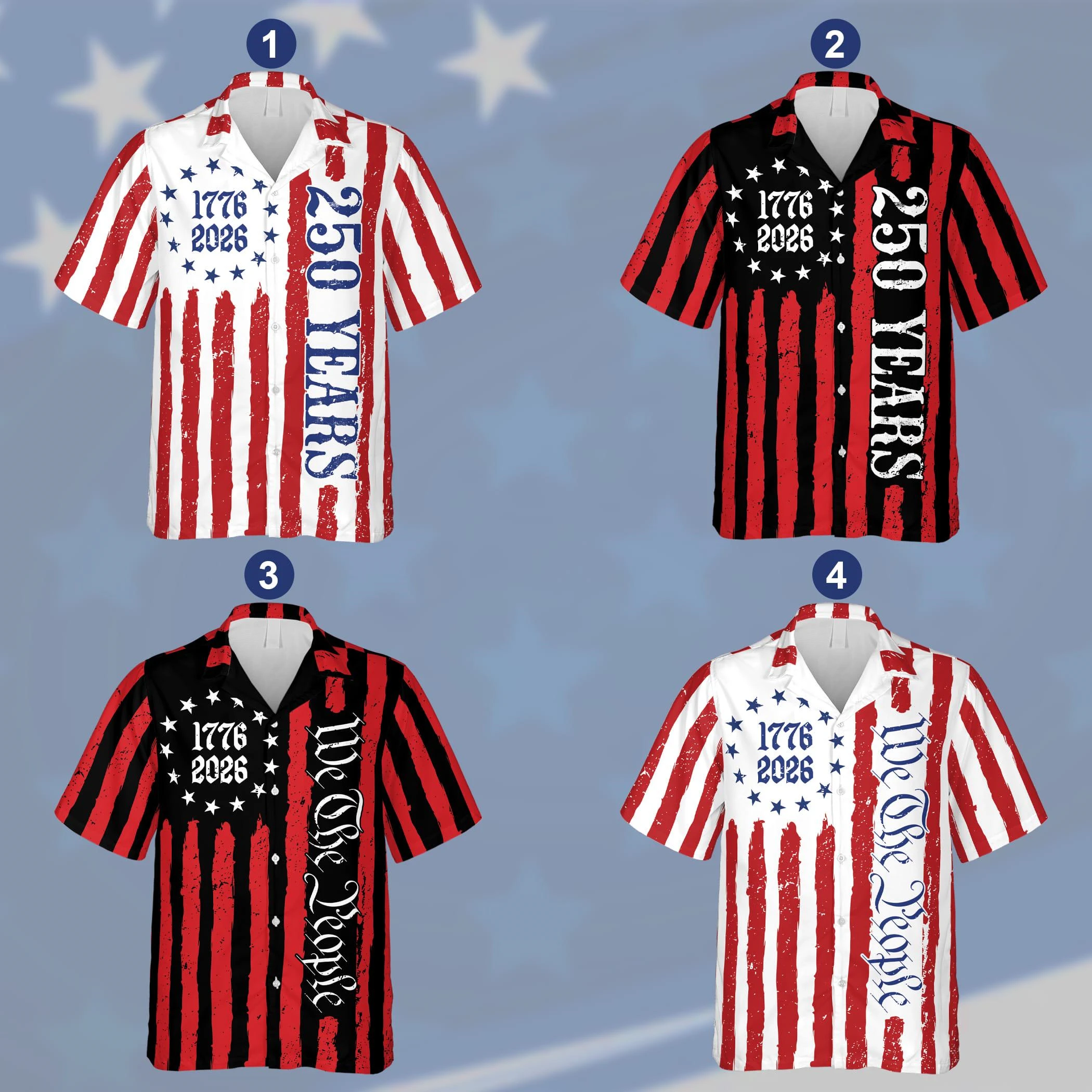 

250 Years America Hawaiian Shirt 250th Anniversary USA Flag Button Up We The People 1776–2026 Shirts 4th Of July Shirt