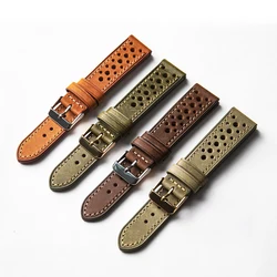 Handmade Head Layer Cowhide Leather Strap Italian Genuine Leather 18 19 20 21 22MM Breathable Hole Design Men Bracelet Vintag