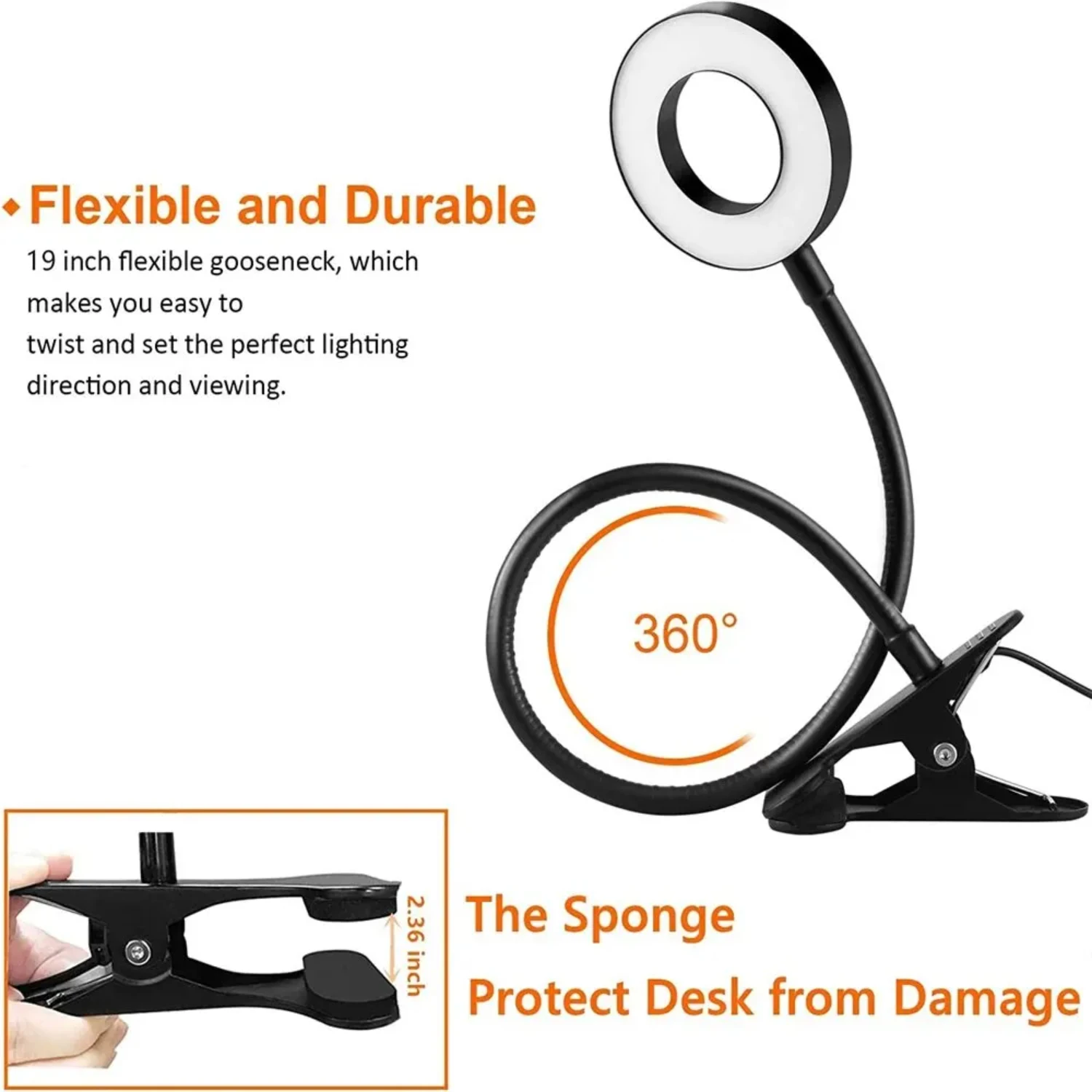 Dimmable USB LED Luzes de Leitura com Gooseneck flexível, Clip On Abajur para Quarto Interior, Eye Protection Mesa Luz, B, Novo