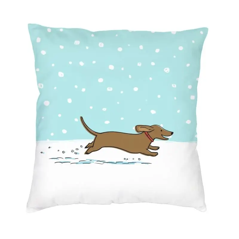 Happy Holiday Snow Dachshund Cushion Cover 45x45cm Home Decorative 3D Printing Cute Wiener Dog Throw Pillow Case for Living Room