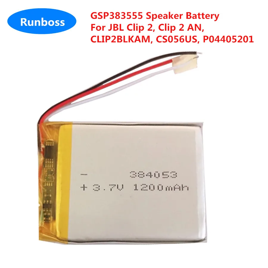 3.7V1200mAh Speaker Battery GSP383555 for JBL Clip 2, Clip 2 AN, CLIP2BLKAM, CS056US, P04405201