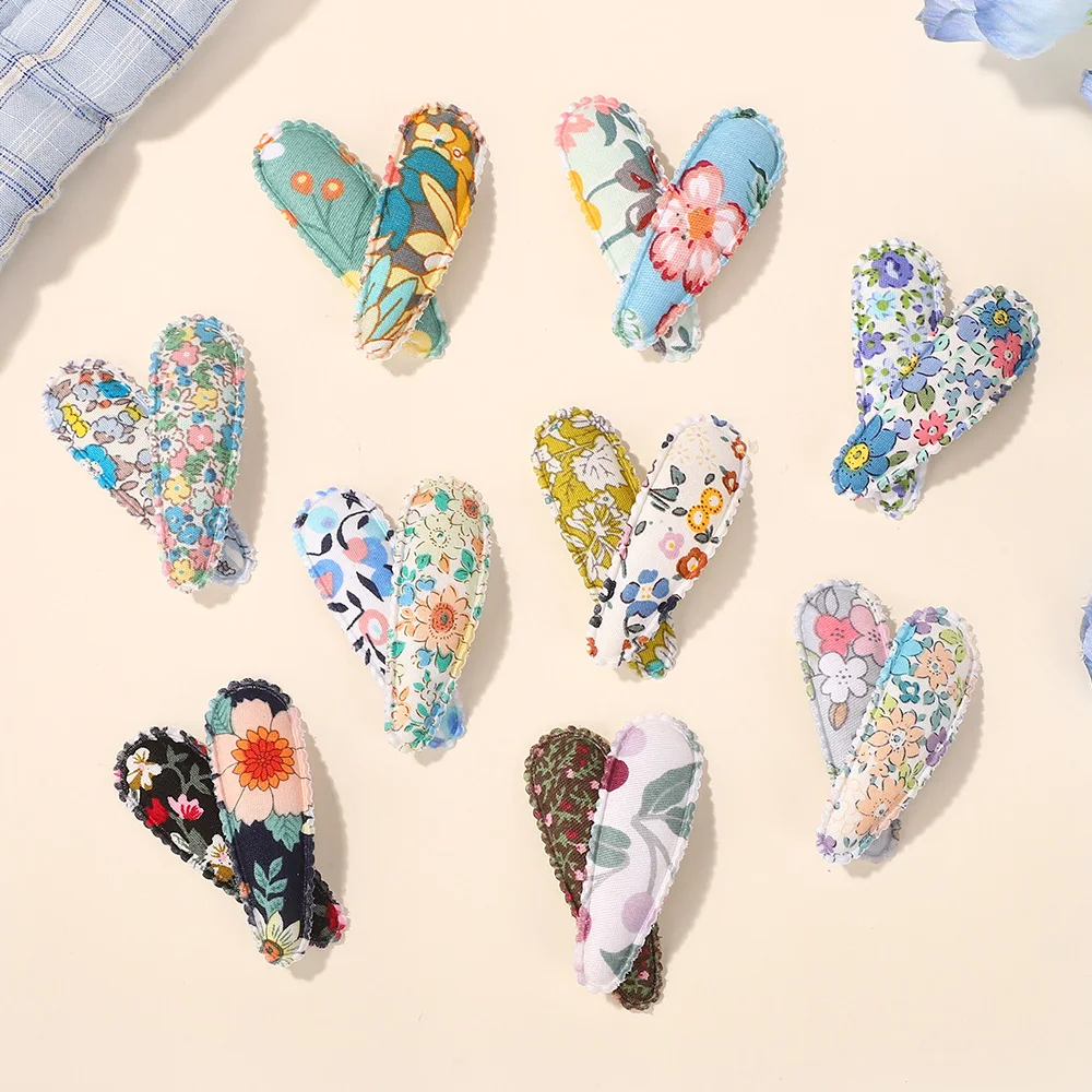 40 Uds. Clips BB para el cabello con estampado colorido al azar, horquillas de aleación de tela encantadoras para niñas, pasador de flores para niños, tocado clásico