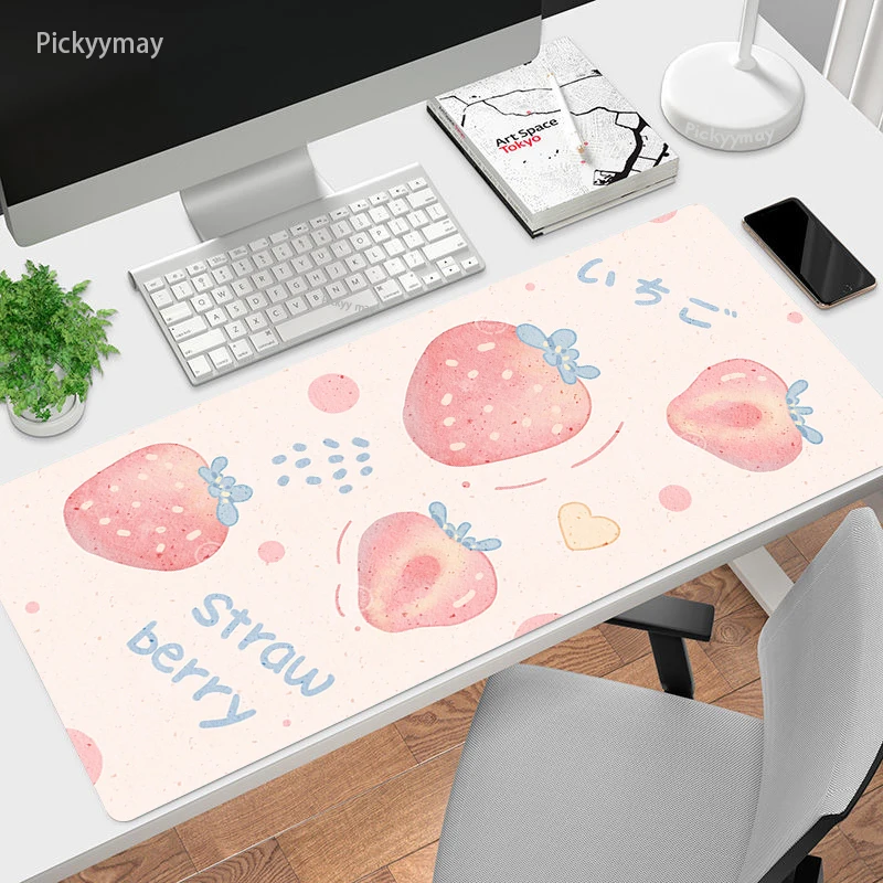 

Pink Strawberry Mouse Pad Kawaii Large Gamer Big Mouse Mat Fruit Computer Mousepad XXL Carpet Surface Rubber Keyboard Desk Mat