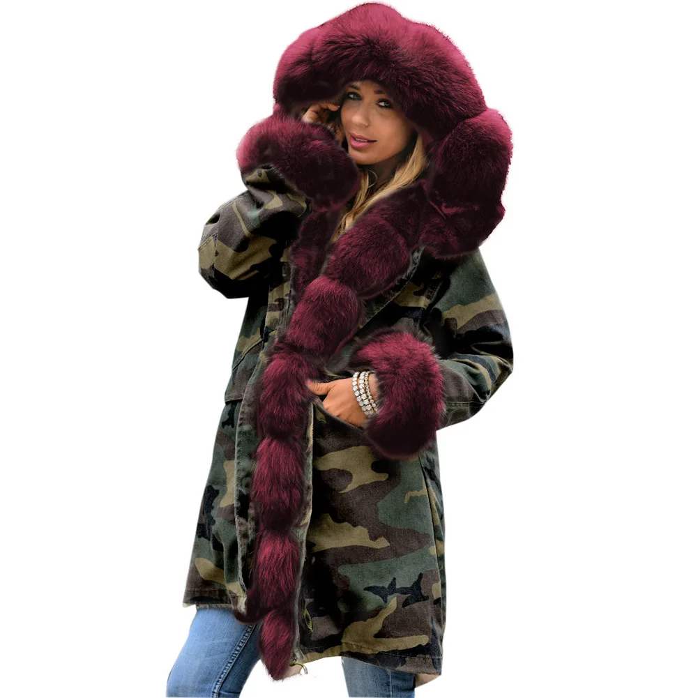 New Women Winter Thick Warm Hooded Parka Women\'s Military Parkas Coats Hooded Fur Collar Jacket Woman Faux Fur Velvet Jacket