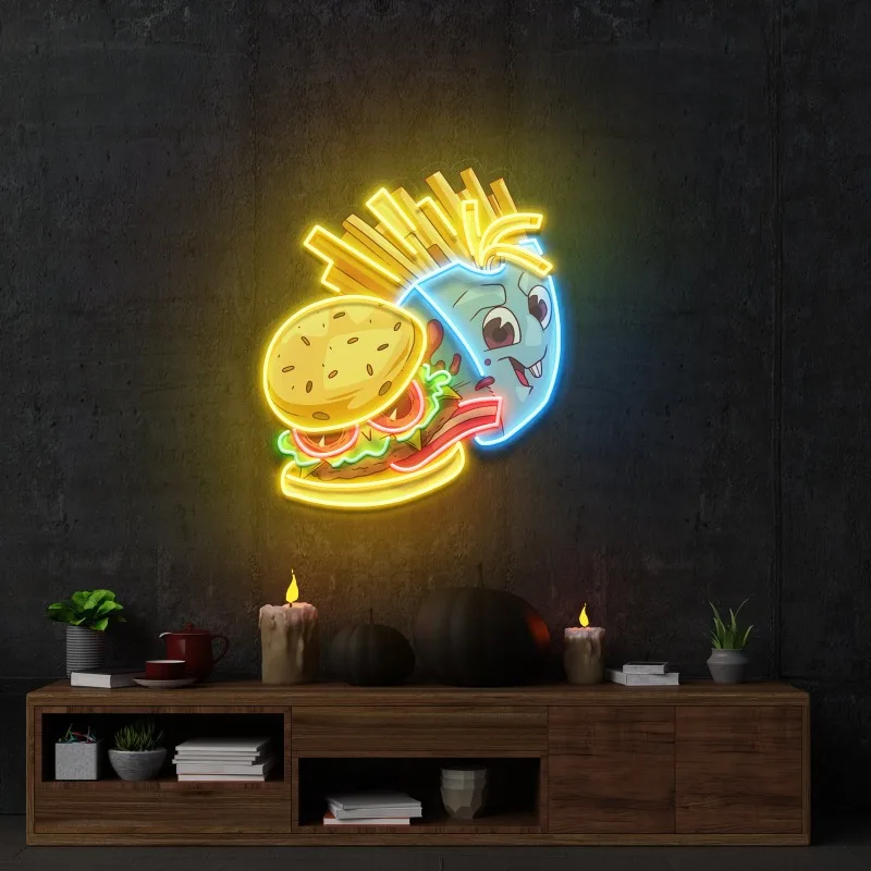 Imagem -04 - French Fries Gráfico Led Neon Sign Luz de Neon Personalizada Hamburger Fast Food Cerveja Neon Pub Clube Negócios Lâmpada Retro Handmade Lamp