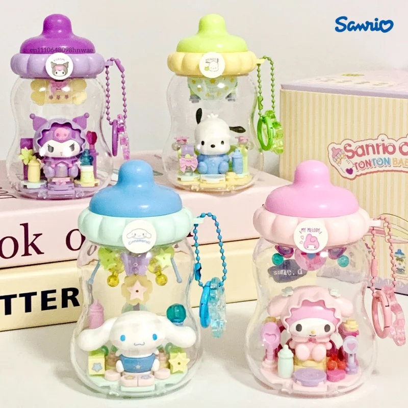 

Sanrio Family Milk Bottle Series Building Block Kuromi My Melody Assembly Model Cinnamoroll Pochacco Ornament Toy Kids Gift