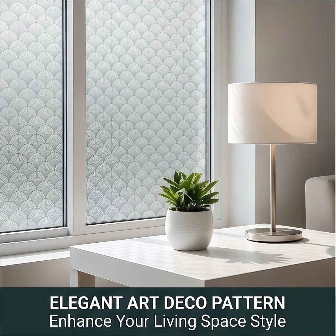 Elegant Art Deco Pattern Self‑Adhesive Glass Window Film Anti‑Peeping Waterproof Easy‑to‑Install Decorative Film for Home Commer