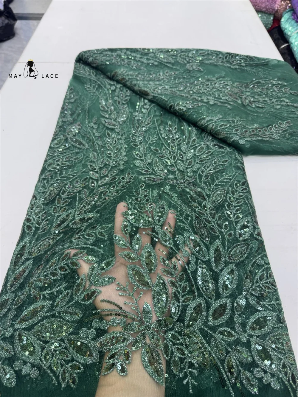 

African Mesh Lace Fabric With Sequins 2025 High Quality French Embroidery Tulle Sequins Lace Fabric for Women Wedding Dresses