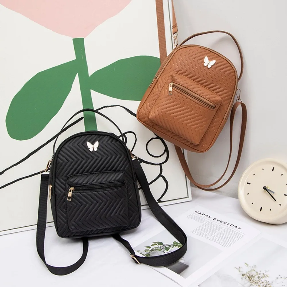 

Casual PU Leather Shoulder Bags Lightweight Large Capacity Small Backpack Wear-resistant Waterproof Mini Rucksack Travel