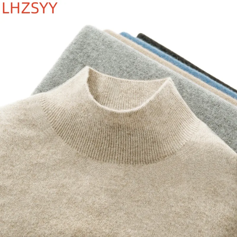 Men's Semi-High Collar First-line Clothing 100% Pure Wool Sweater Autumn New Loose Knit Pullover Leisure Long Sleeve Jacket Tops