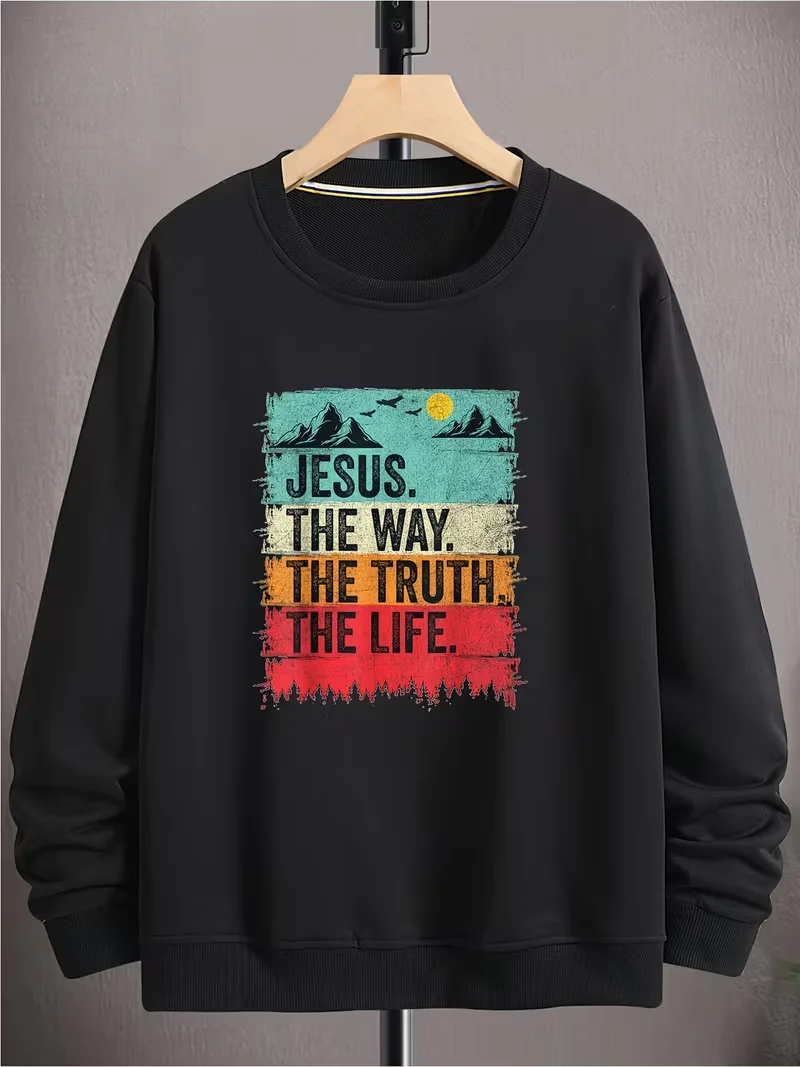 سويت شيرت رجالي برقبة دائرية، طباعة جرافيك مضحكة، هوديي برقبة دائرية للشارع الأسود للارتداء اليومي الكاجوال، أكمام طويلة لعيد الميلاد