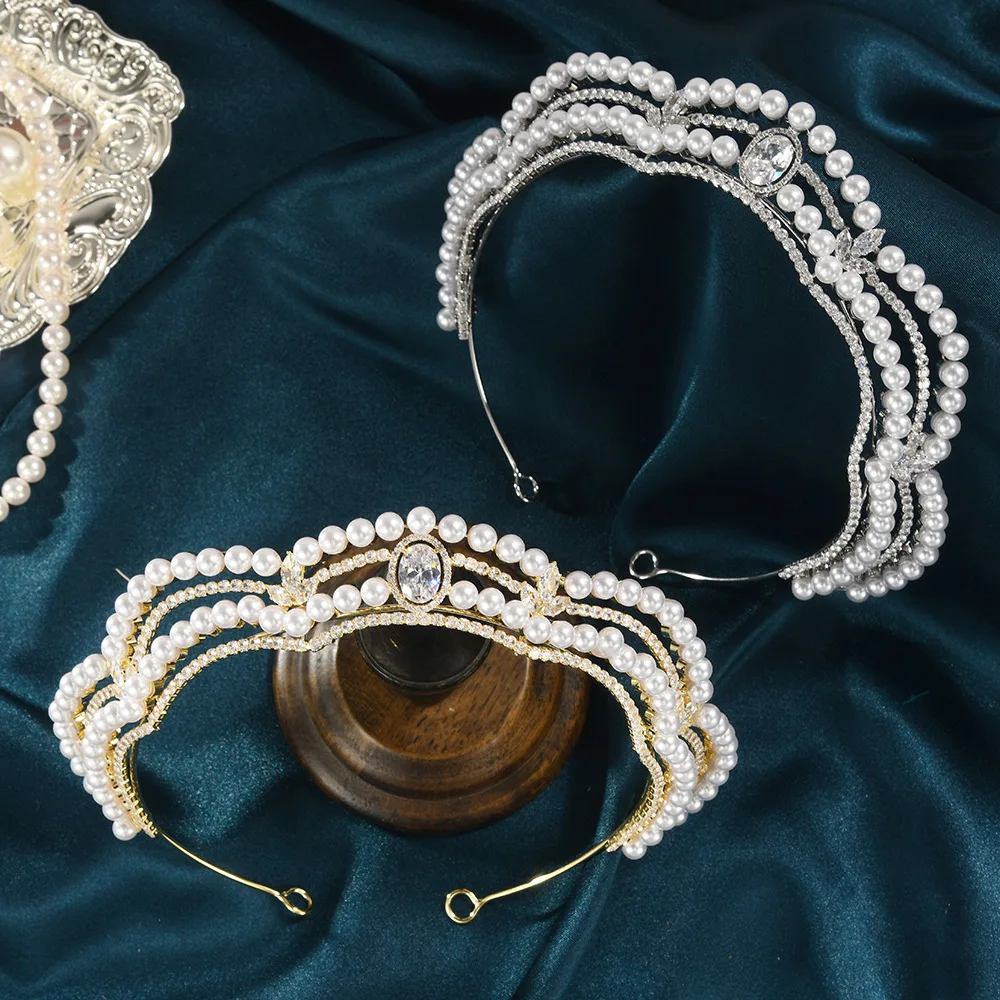 New Imitation Pearl Zircon Wedding Crown Birthday Party Princess Joker Hair Accessories Gift Jewelry 267305