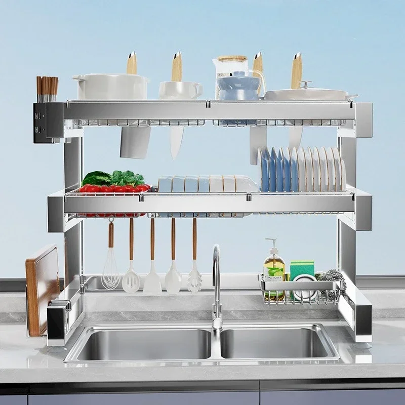 Stainless Steel Kitchen Sink Shelf Multifunctional Dishwasher Sink Dish Rack Dish Dish Drain Storage