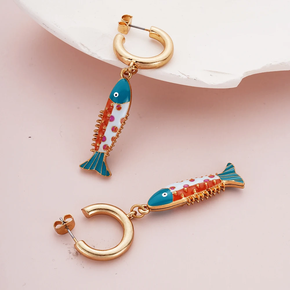 Exquisite Small Fishing Earrings Boho Blue Fish Charms Ocean Jewelry Boho Jewelry Fashion Hot Ear Pendant Gift Women Accessories