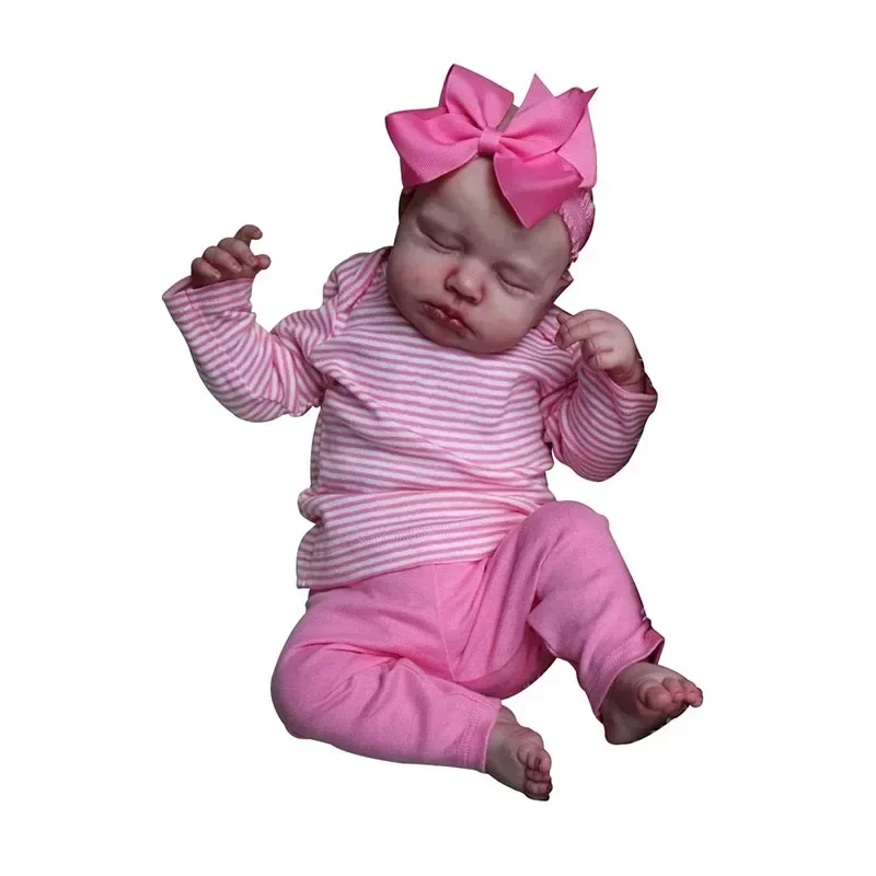 48CM Newborn Baby Girl Doll Reborn Loulou Asleep Soft Cuddly Body Lifelike 3D Skin with Visible Veins High Quality Handmade Doll