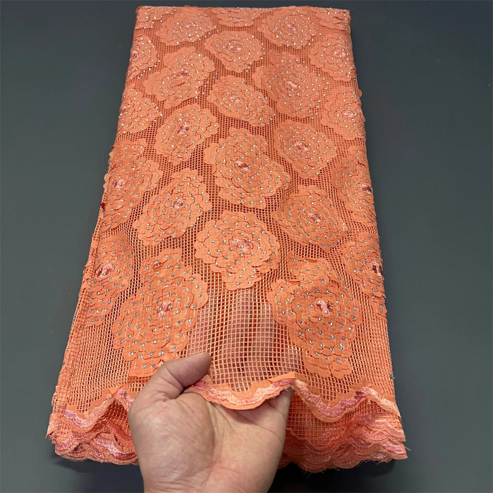 

Latest 2025 African Nigerian High-Quality Tulle Lace Fabric with Embroidery 5 Yards for Prom Dresses Sequin Sewing ZJ053