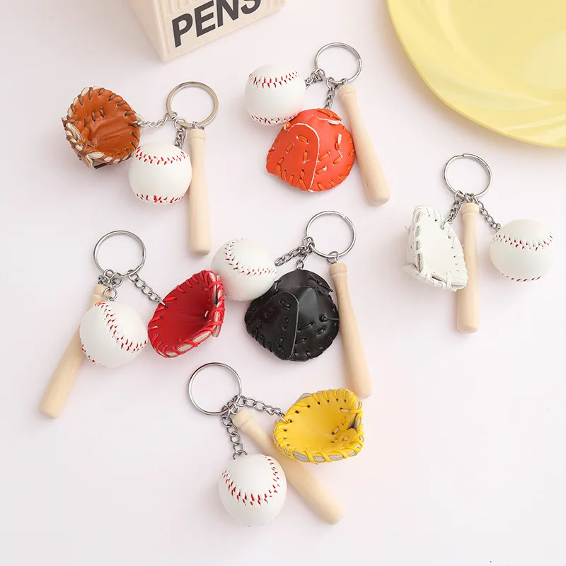 Baseball Bat Faux Leather Glove and Ball Key Chain Men Women Sports Game Jewelry Gifts