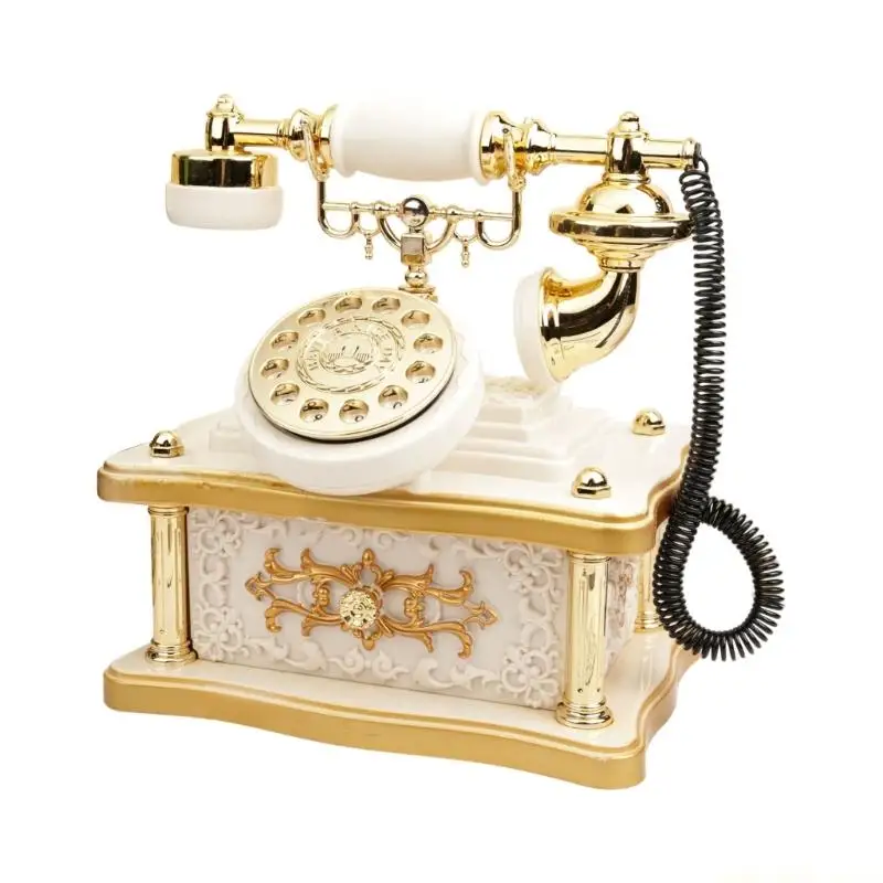 QX2E Classical Antique Telephone Model Music Box With Rotary Dials Mechanism Landline Phone Musical Ornament Birthday Gift