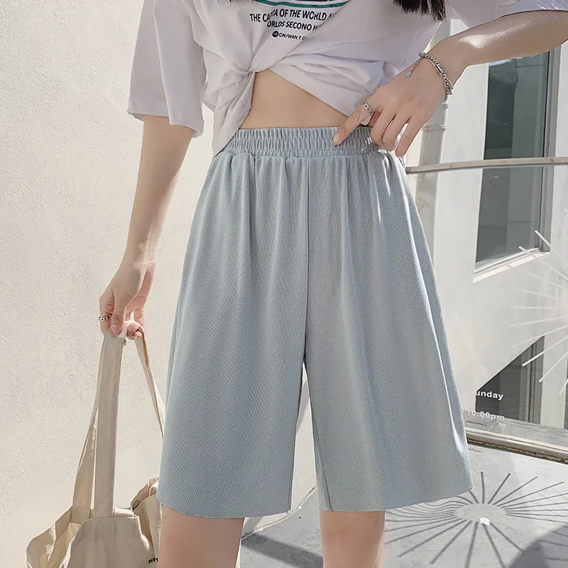 Women\'s Summer Shorts Thin Loose High Waist Straight Casual Wide Leg Pants Sports Shorts Elegant Solid Color Women Clothing