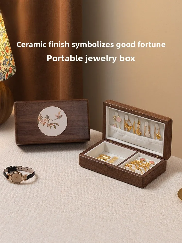 

Шкатулка для украшений Fanhuan из дерева, винтажная китайская, для хранения серег, колец, ожерелий, золотых украшений, подарок на день рождения, Новый год