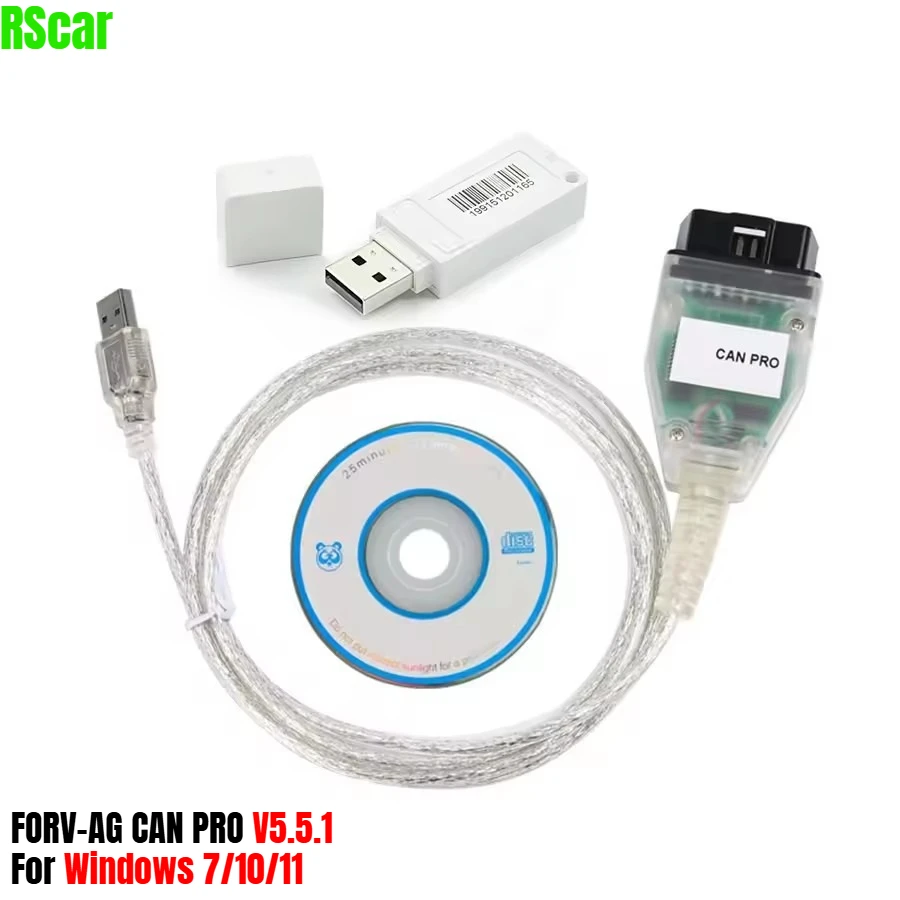 FOVAG CAN PRO 2020 V5.5.1 With Dongle with FTDI FT245RL Chip VCP OBD2 Diagnostic Interface USB Cable Support Can Bus UDS K Line